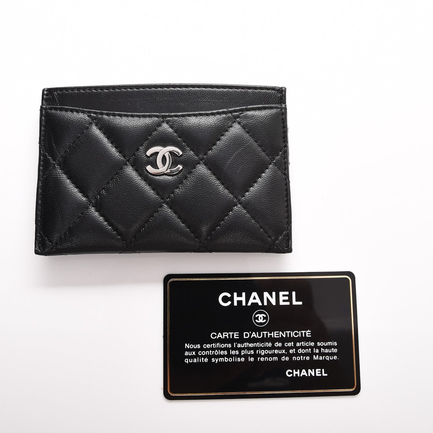 Lambskin Quilted Card Holder Black