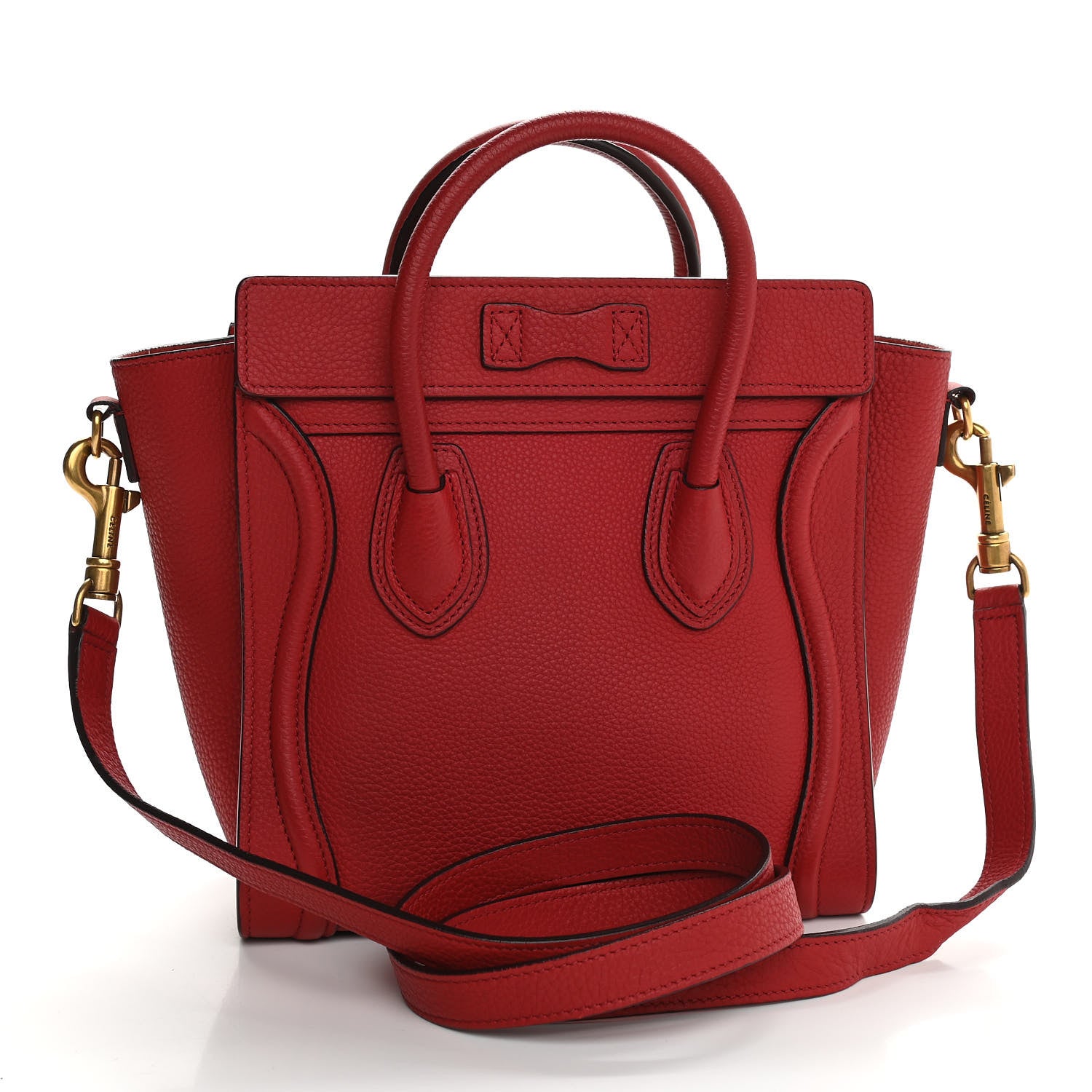 Celine Drummed Calfskin Nano Luggage Red 3 of 13