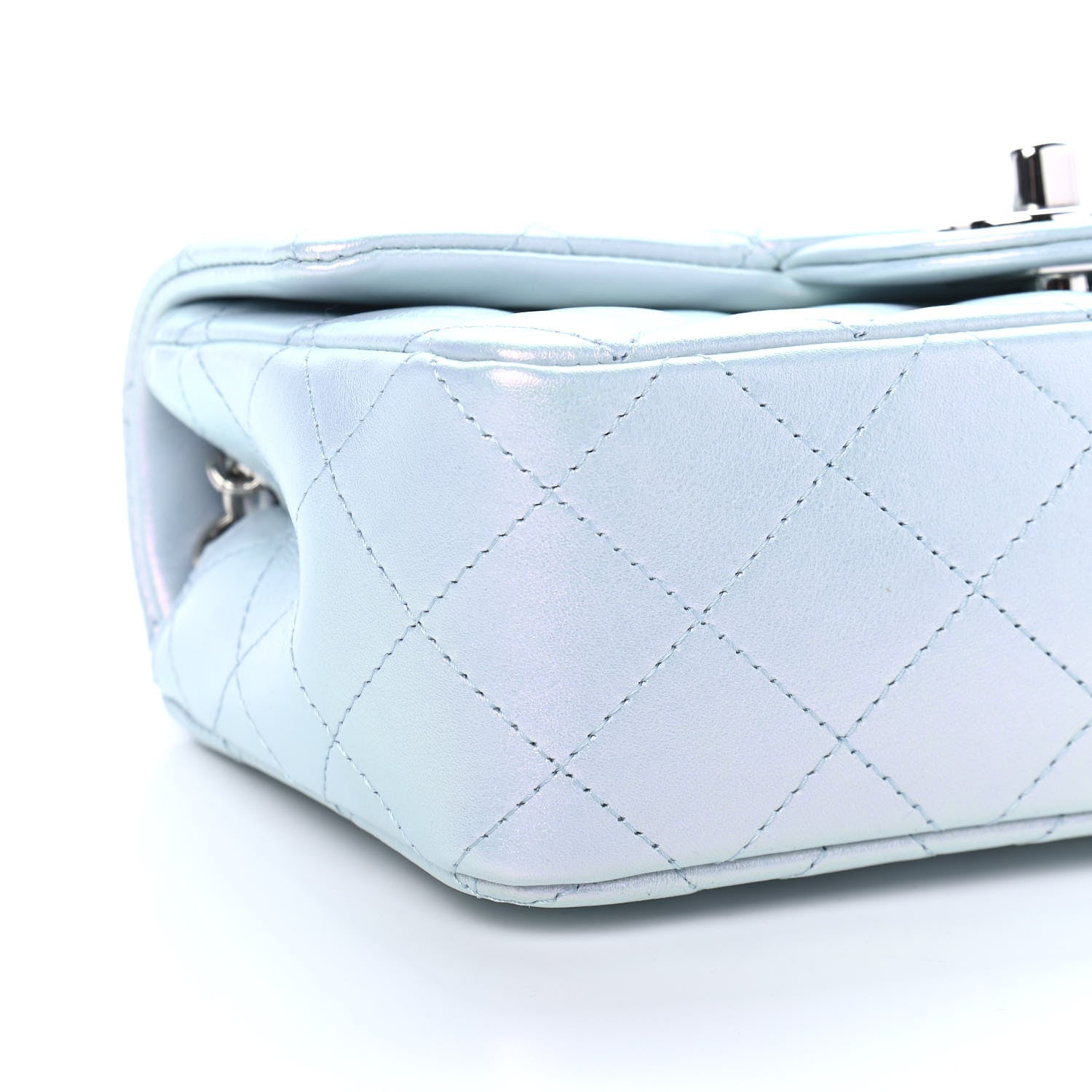 Chanel Iridescent Calfskin Quilted Mini Rectangular Flap Light Blue 8 of 9