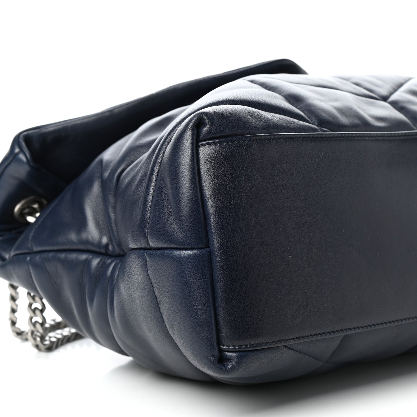 Lambskin Quilted Medium Loulou Puffer Monogram Chain Satchel Navy