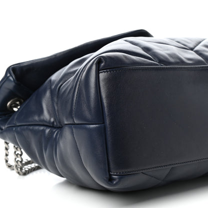 Saint Laurent Lambskin Quilted Medium Loulou Puffer Monogram Chain Satchel Navy 8 of 9