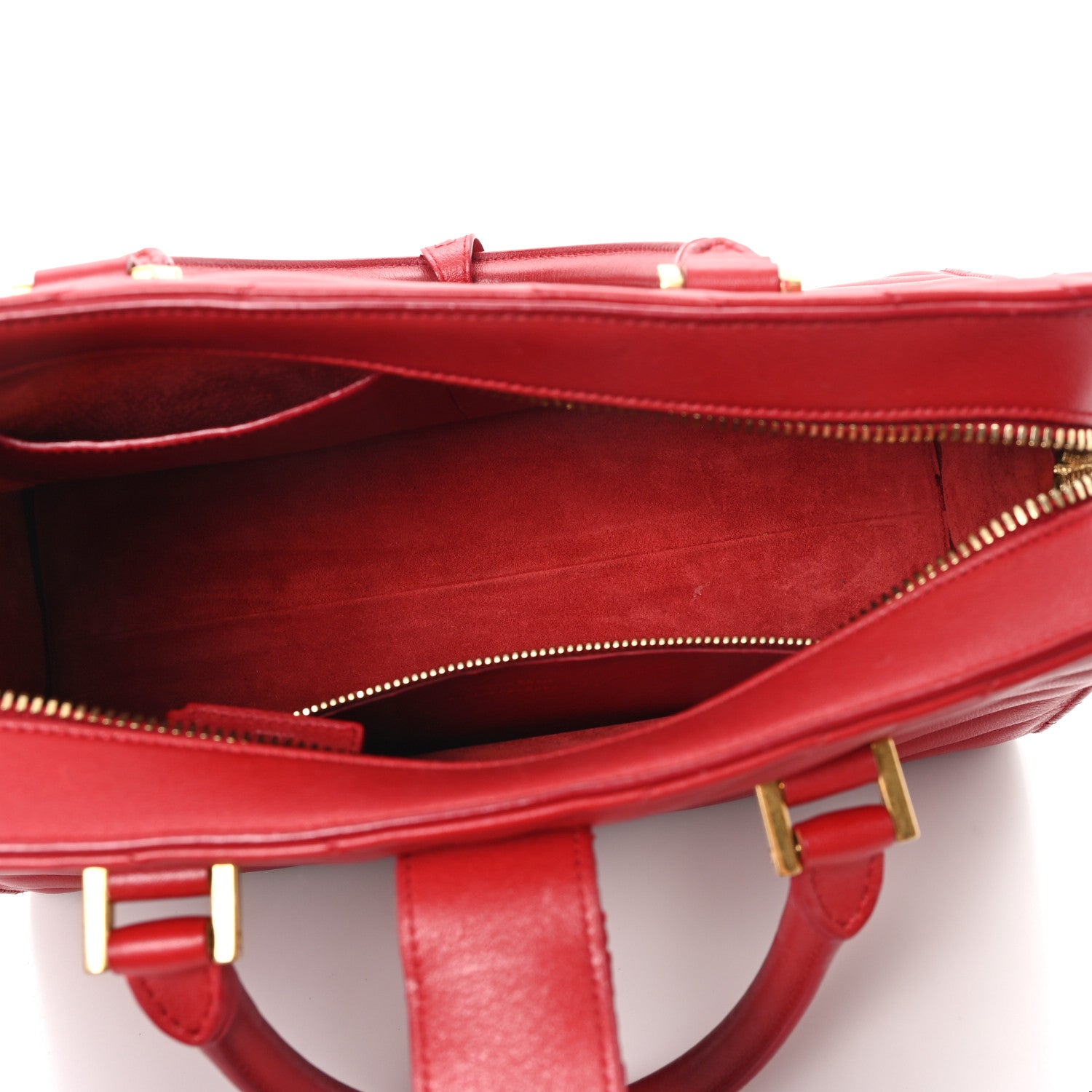 Saint Laurent Calfskin Matelasse Chevron Small Monogram Cabas Lipstick Red 5 of 11
