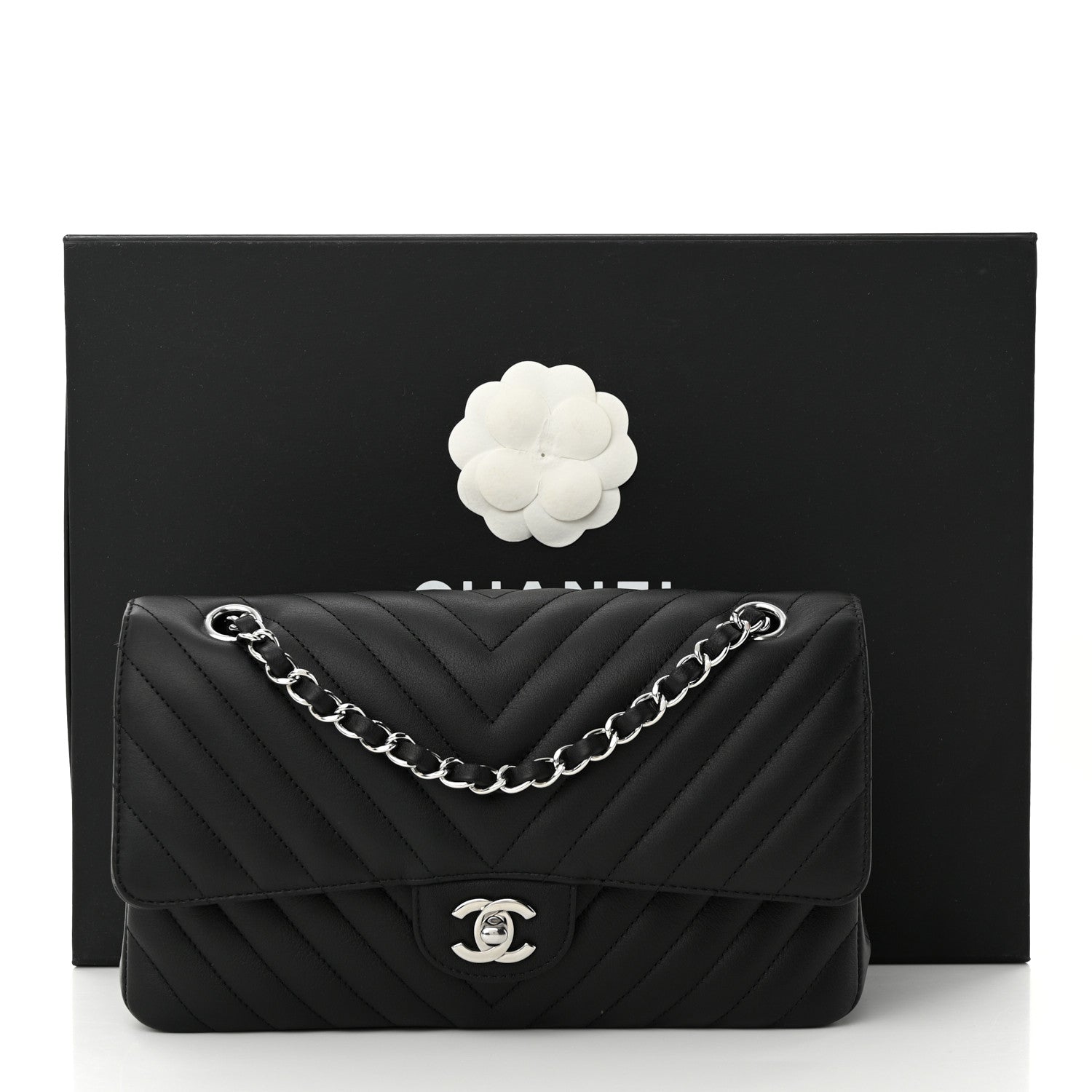 Chanel Calfskin Chevron Quilted Medium Double Flap Black 12 of 12