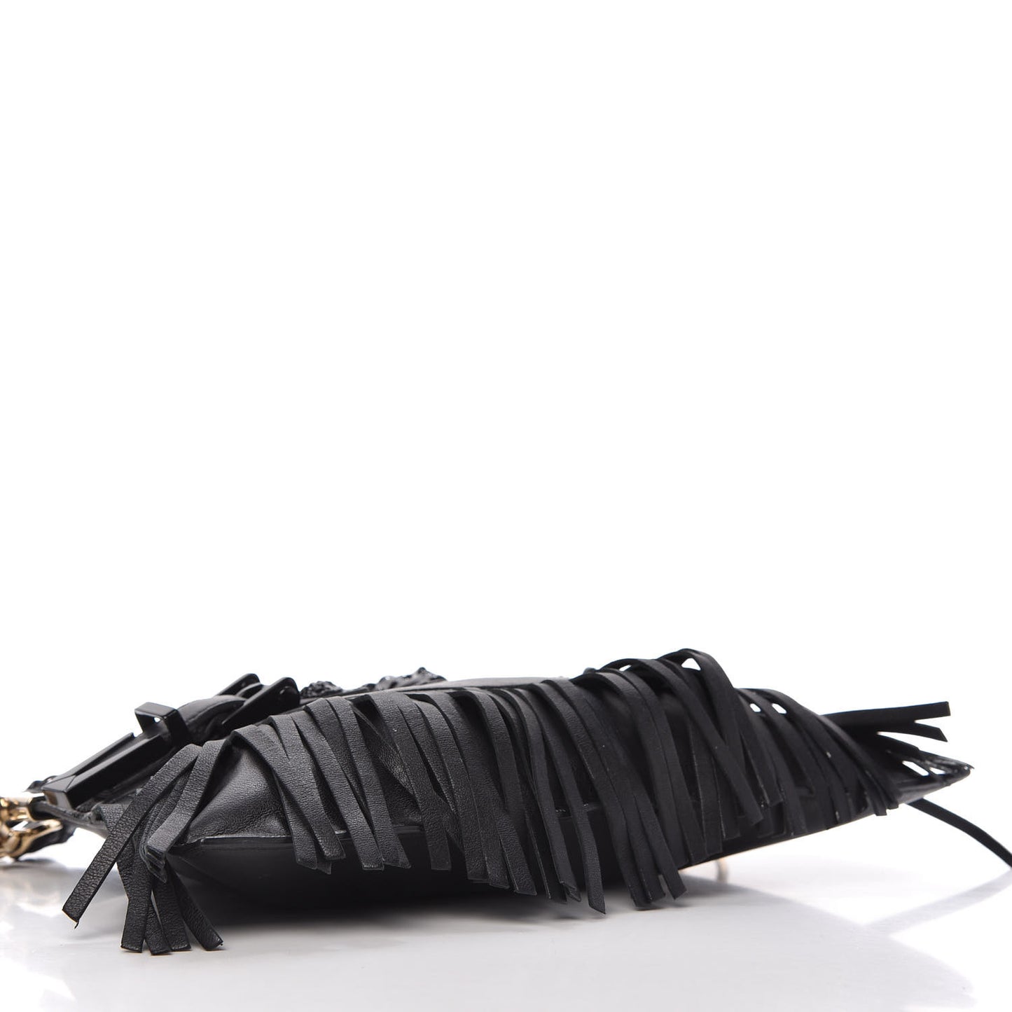 Calfskin Palazzo Fringe Crossbody Bag Black