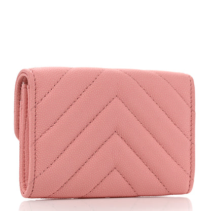 Chanel Caviar Chevron Quilted Flap Card Holder Pink 3 of 9