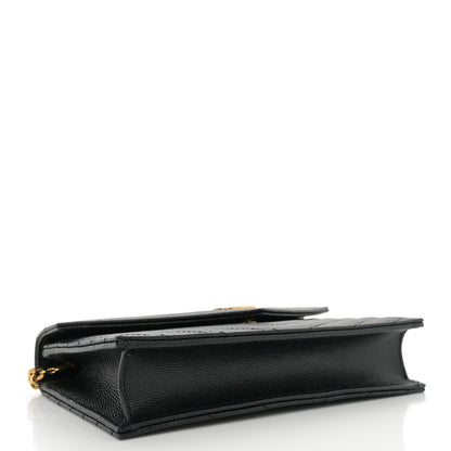 Saint Laurent Grain De Poudre Matelasse Chevron Monogram Envelope Chain Wallet Black 4 of 10