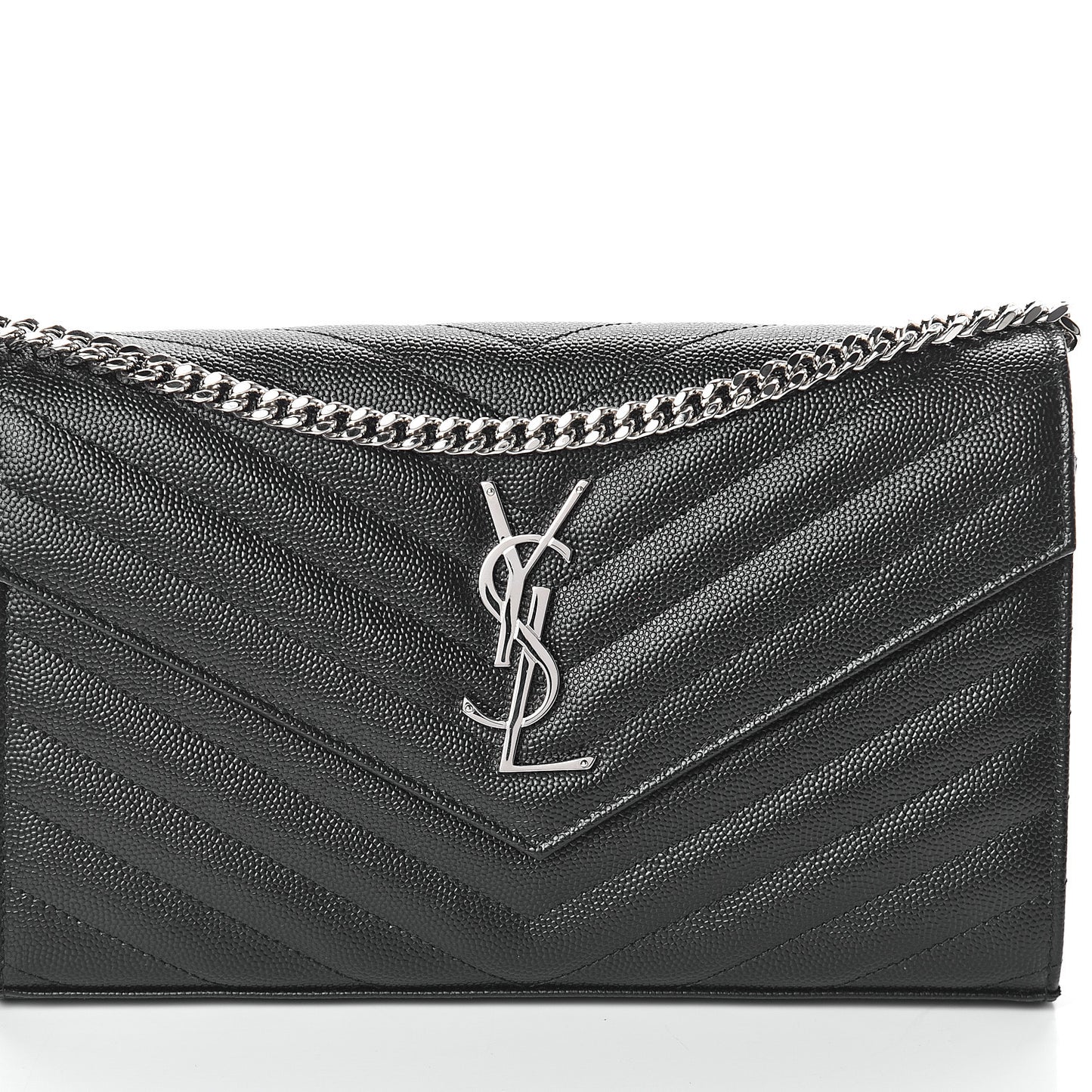 Grain De Poudre Matelasse Chevron Monogram Chain Wallet Black