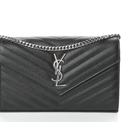 Saint Laurent Grain De Poudre Matelasse Chevron Monogram Chain Wallet Black 6 of 8