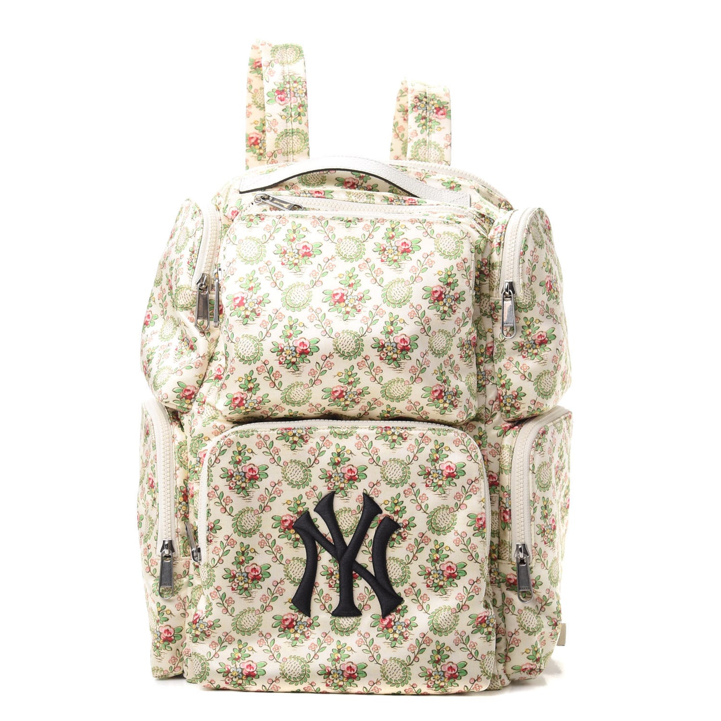 X MLB Satin Floral Print NY Yankees Patch Backpack Ivory Green