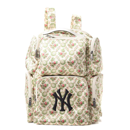 Gucci X MLB Satin Floral Print NY Yankees Patch Backpack Ivory Green 1 of 11