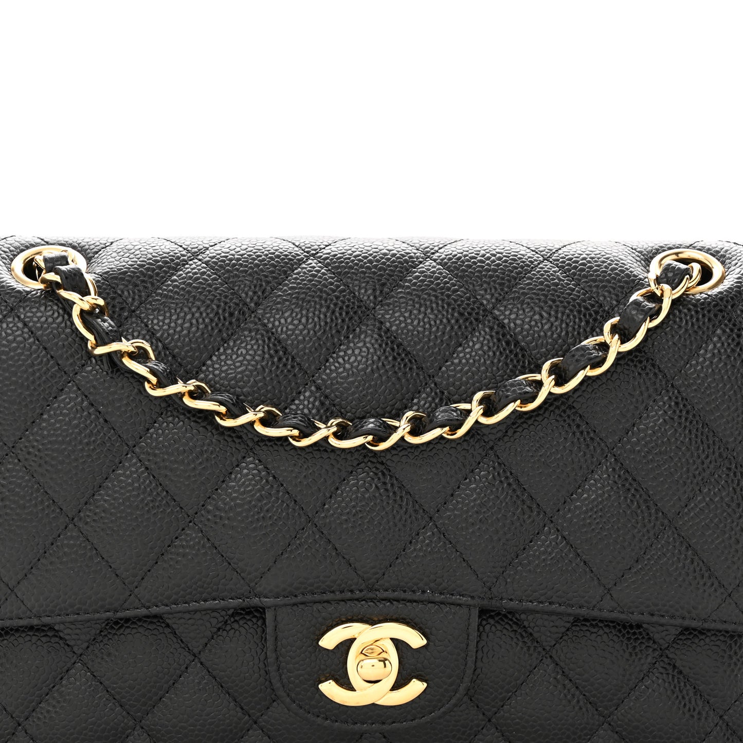 Caviar Quilted Medium Double Flap Black