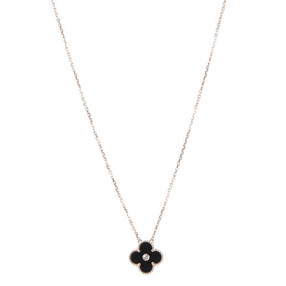 Van Cleef & Arpels 18K Rose Gold Diamond Black Onyx Vintage Alhambra Pendant Necklace 1 of 9