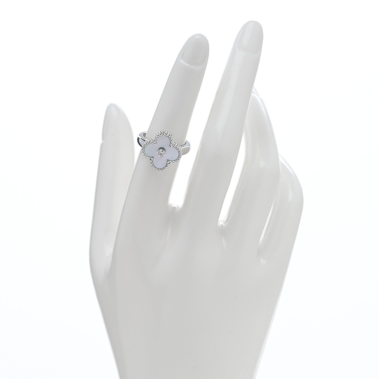 Van Cleef & Arpels 18K White Gold Diamond Mother of Pearl Vintage Alhambra Ring 52 6 2 of 4