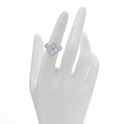 Van Cleef & Arpels 18K White Gold Diamond Mother of Pearl Vintage Alhambra Ring 52 6 2 of 4