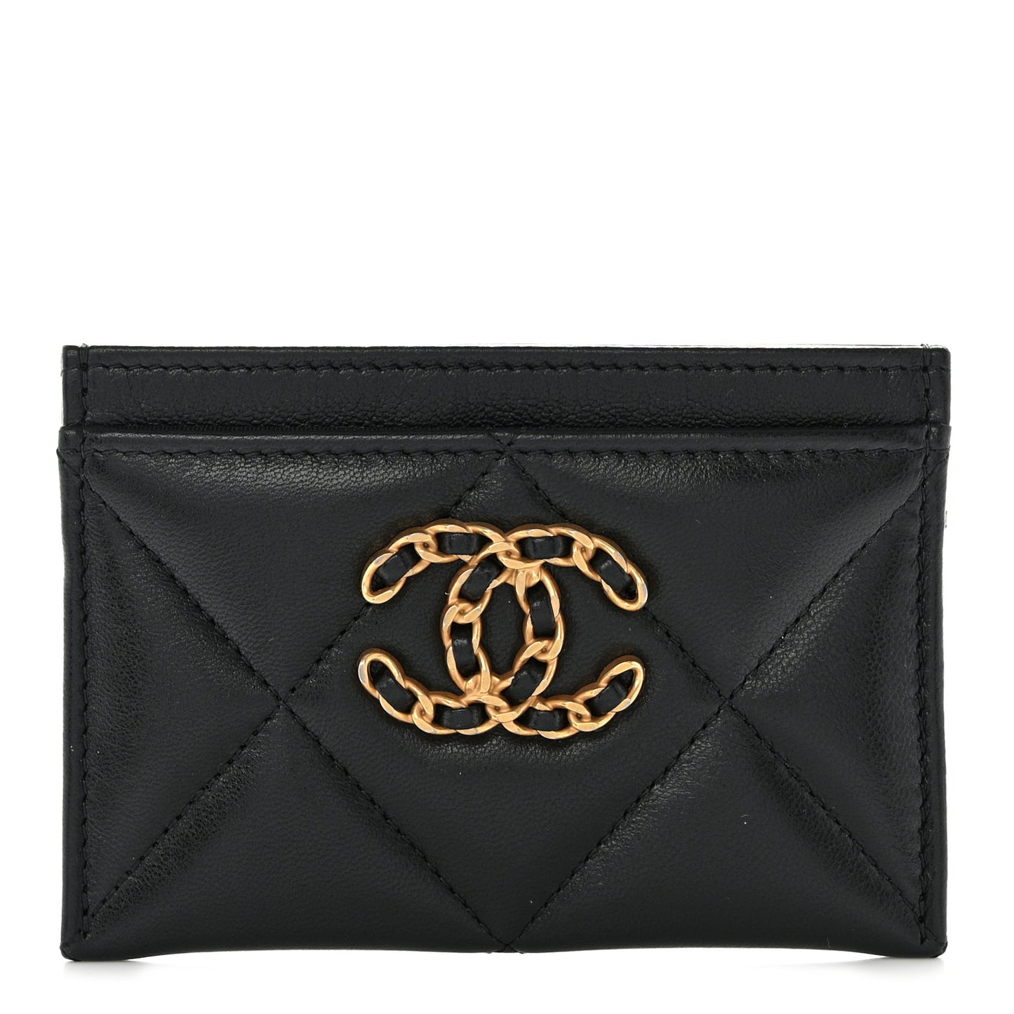 Lambskin Quilted Chanel 19 Card Holder Black