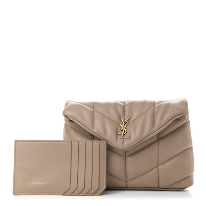 Saint Laurent Lambskin Monogram Loulou Puffer Pouch Clutch Dark Beige 1 of 11