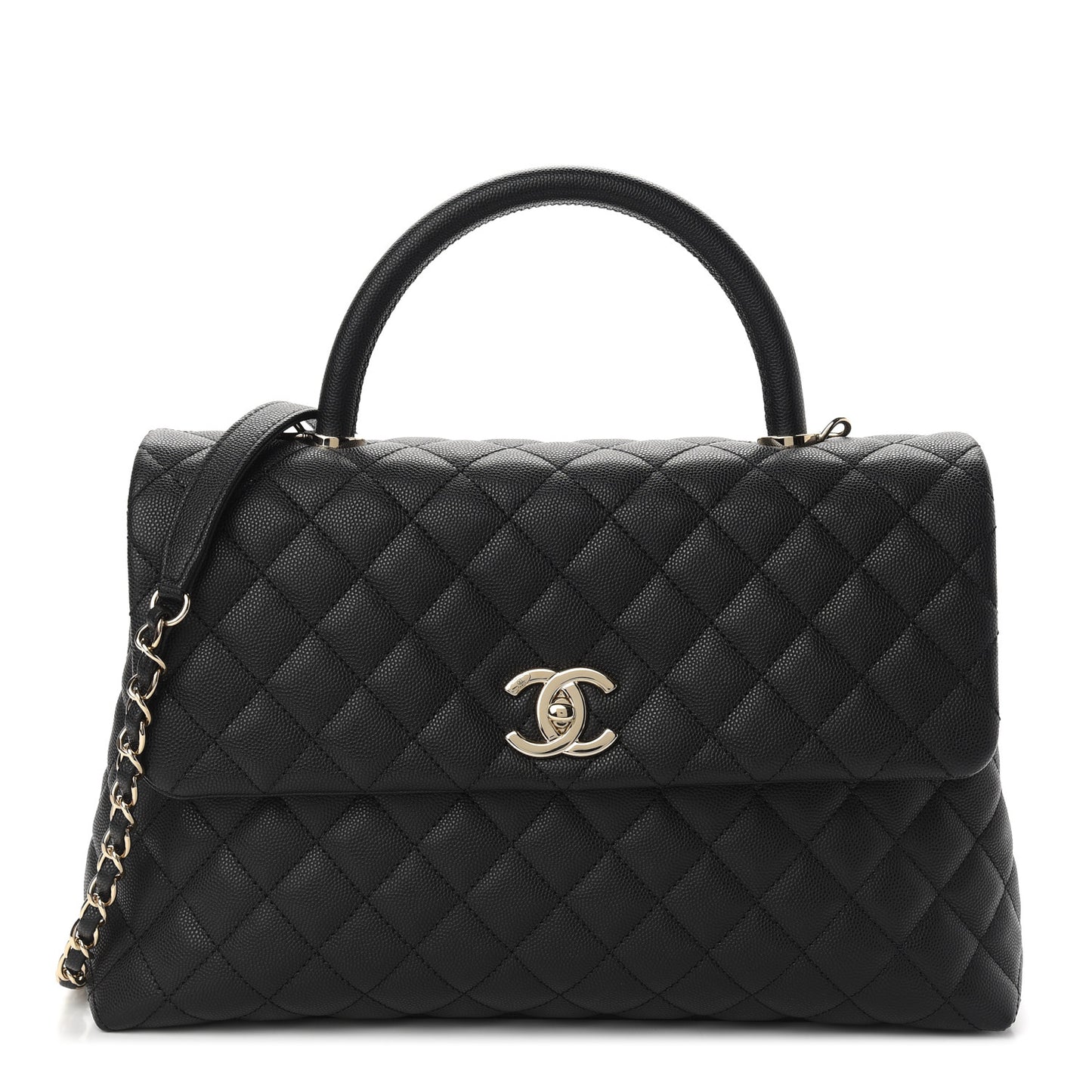 Caviar Quilted Medium Coco Handle Flap Black