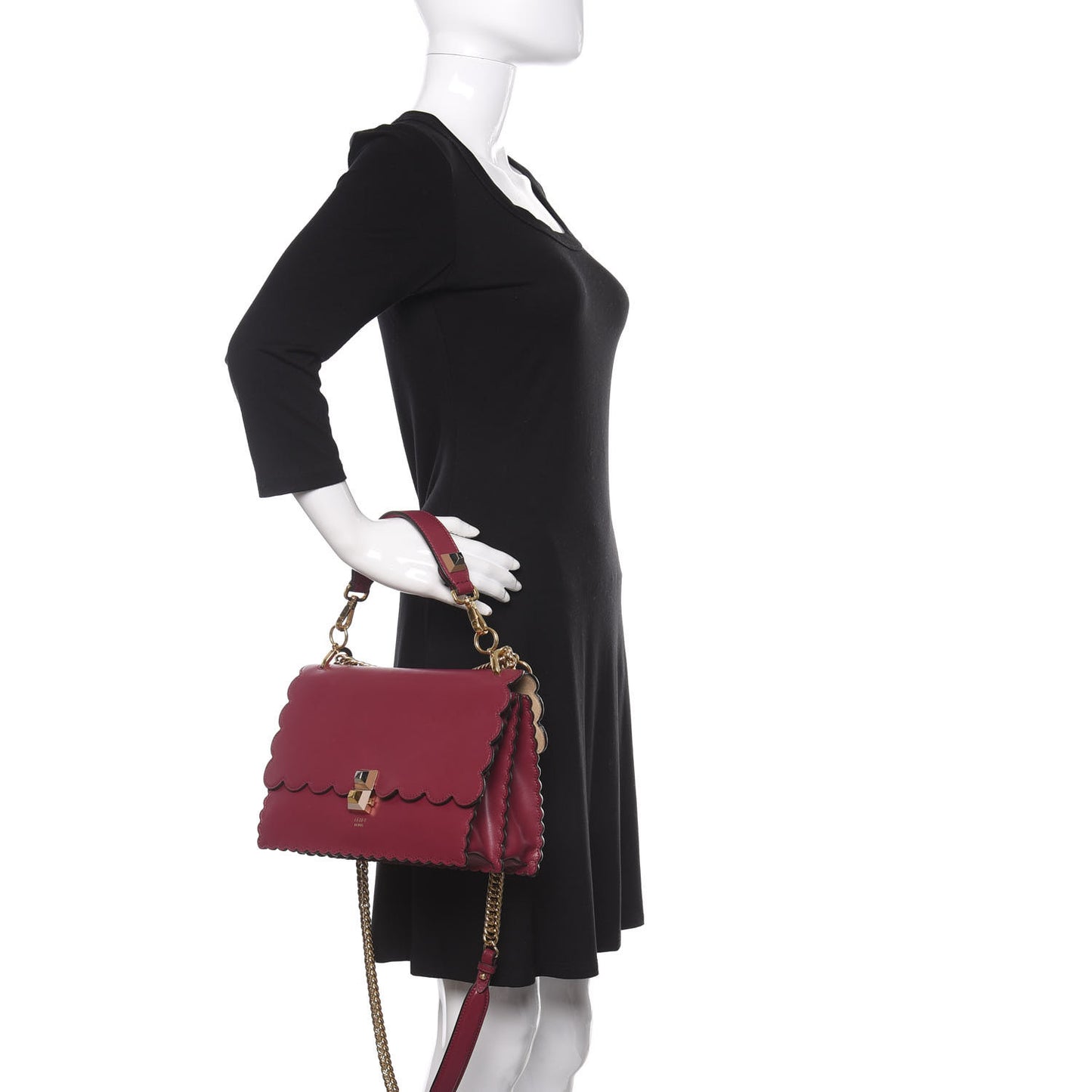 Vitello Liberty Scalloped Studded Kan I Shoulder Bag Black Cherry