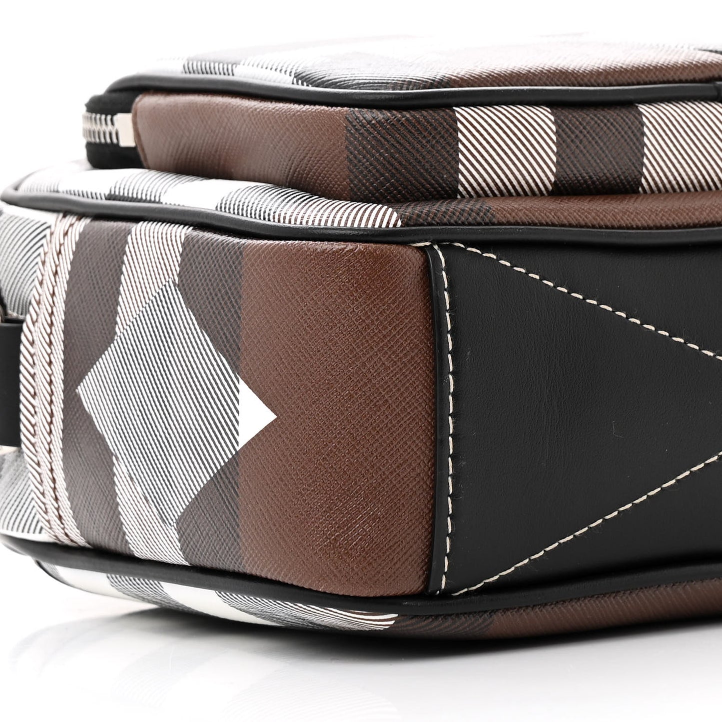 E-Canvas Calfskin Geometric Check Paddy Messenger Dark Birch Brown White