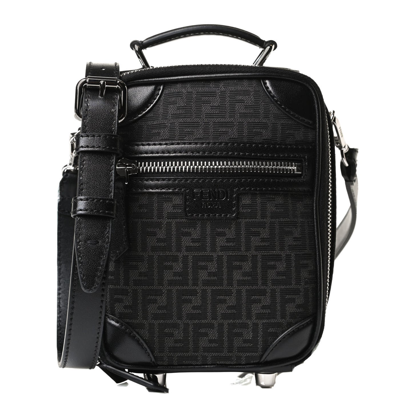 Recycled Fabric Jacquard Vitello Astro Micro FF Mini Trolley Bag Asfalto Black