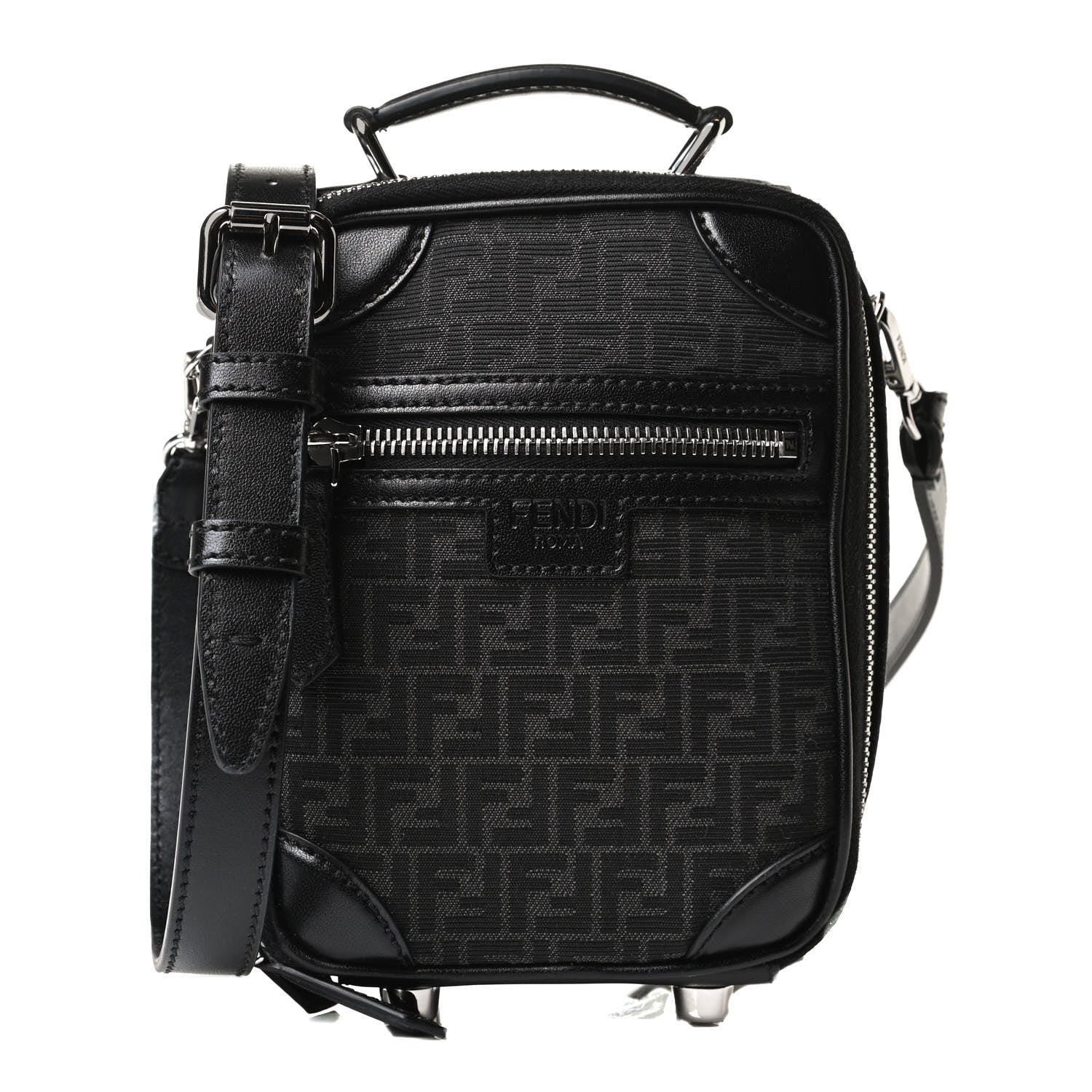 Fendi Recycled Fabric Jacquard Vitello Astro Micro FF Mini Trolley Bag Asfalto Black 1 of 15