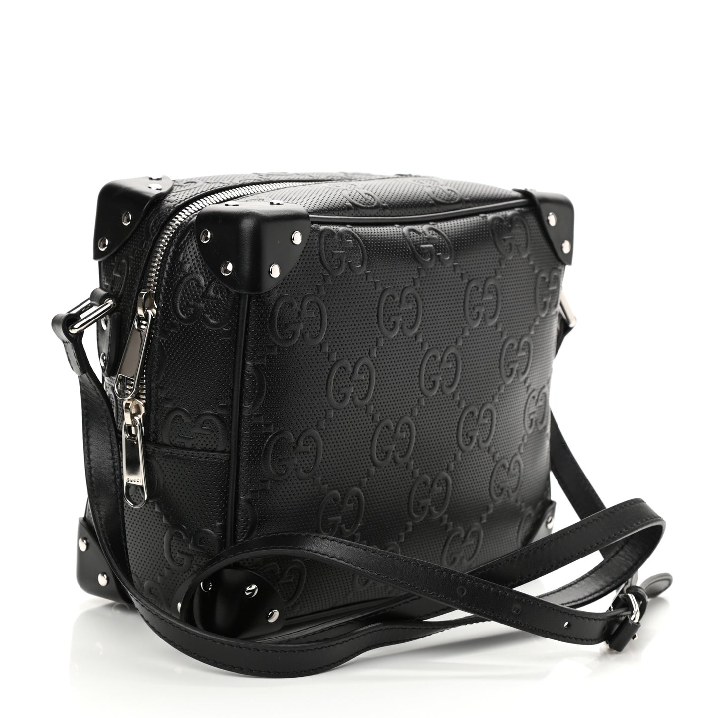 Calfskin GG Tennis Embossed Square Messenger Bag Black
