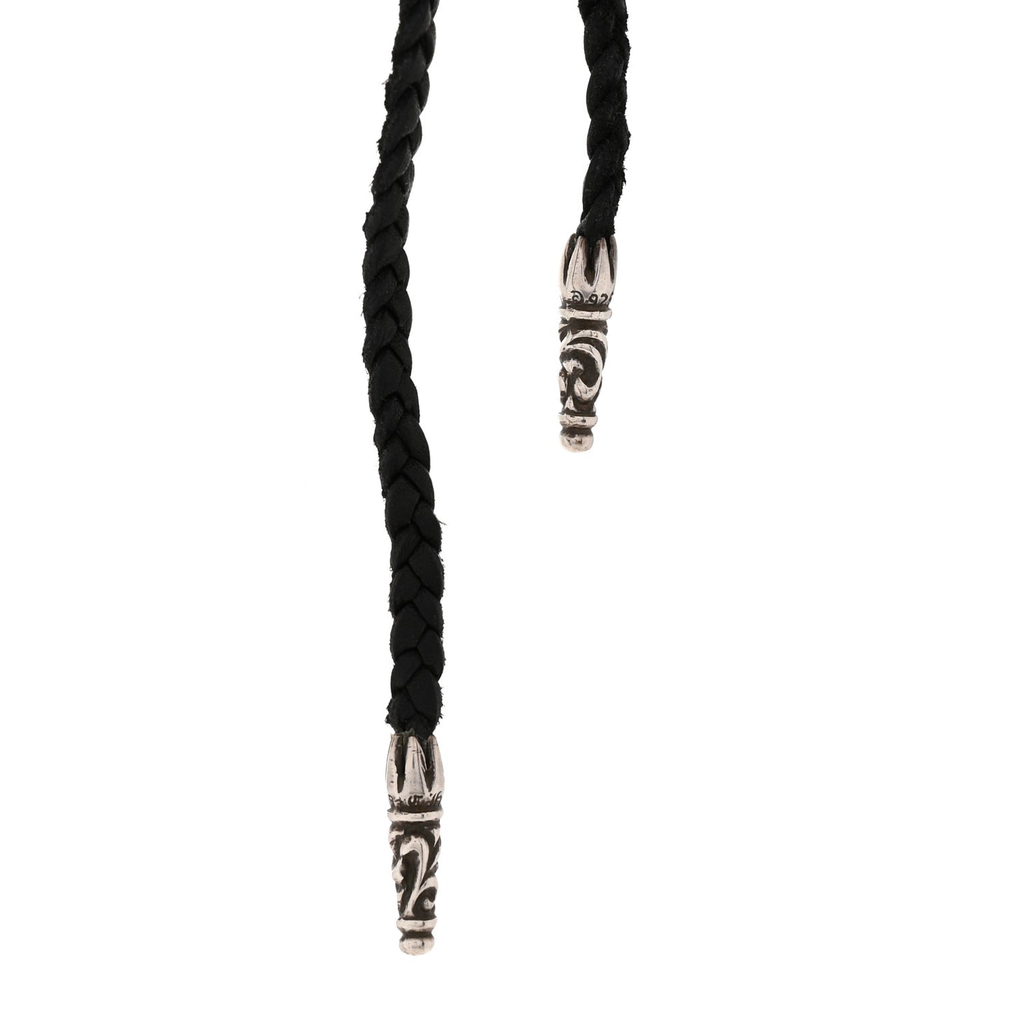 Sterling Silver Leather Fleur de Lis Pendant Necklace