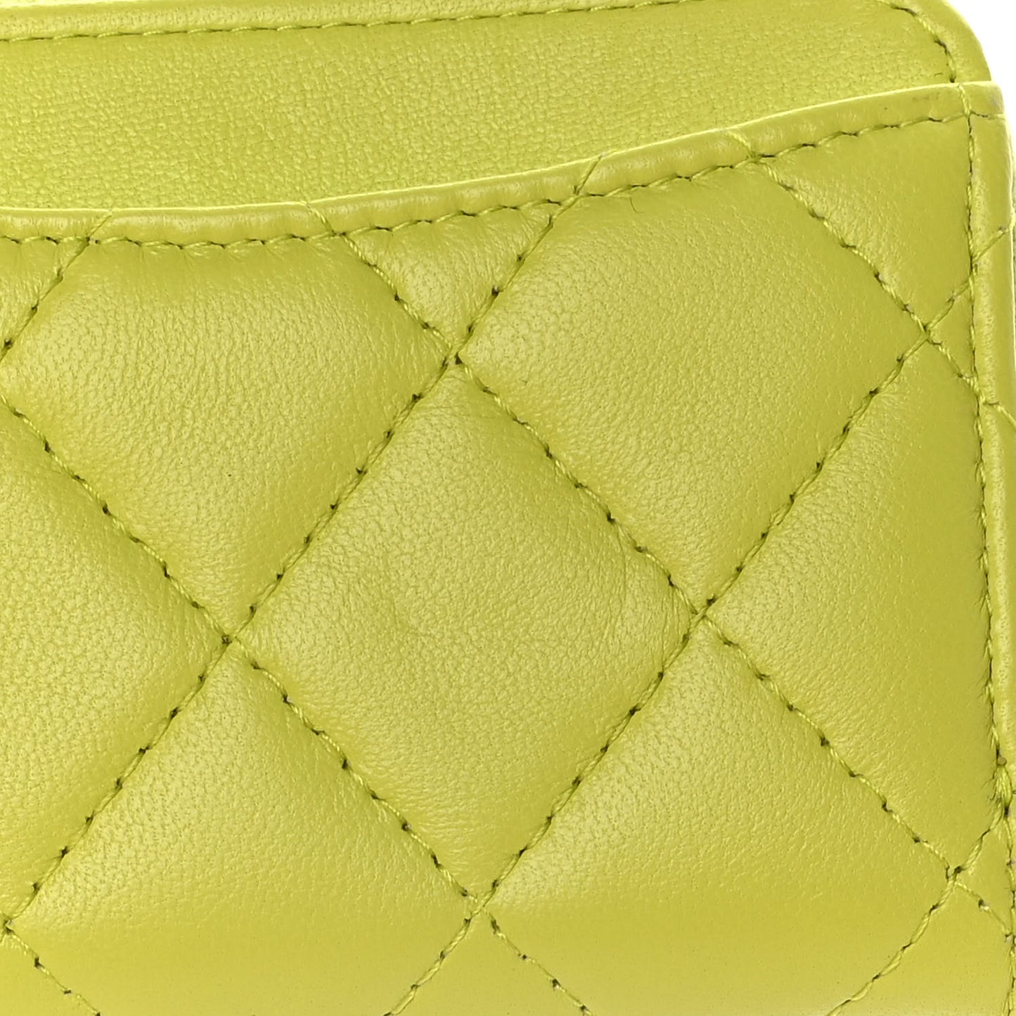 Lambskin Quilted Zip Coin Purse Wallet Neon Yellow