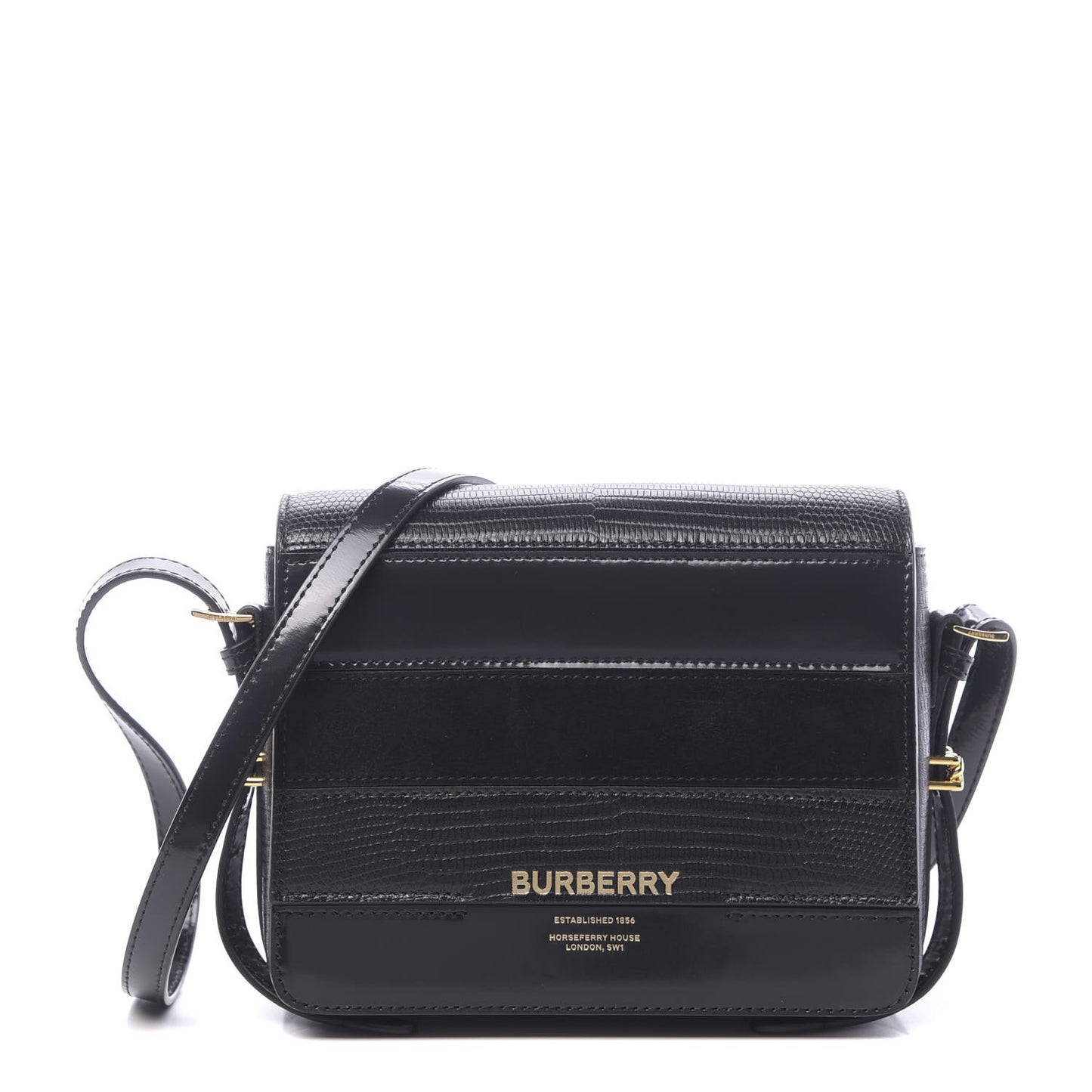 Calfskin Lizard Embossed Two Tone Small Grace Bag Black