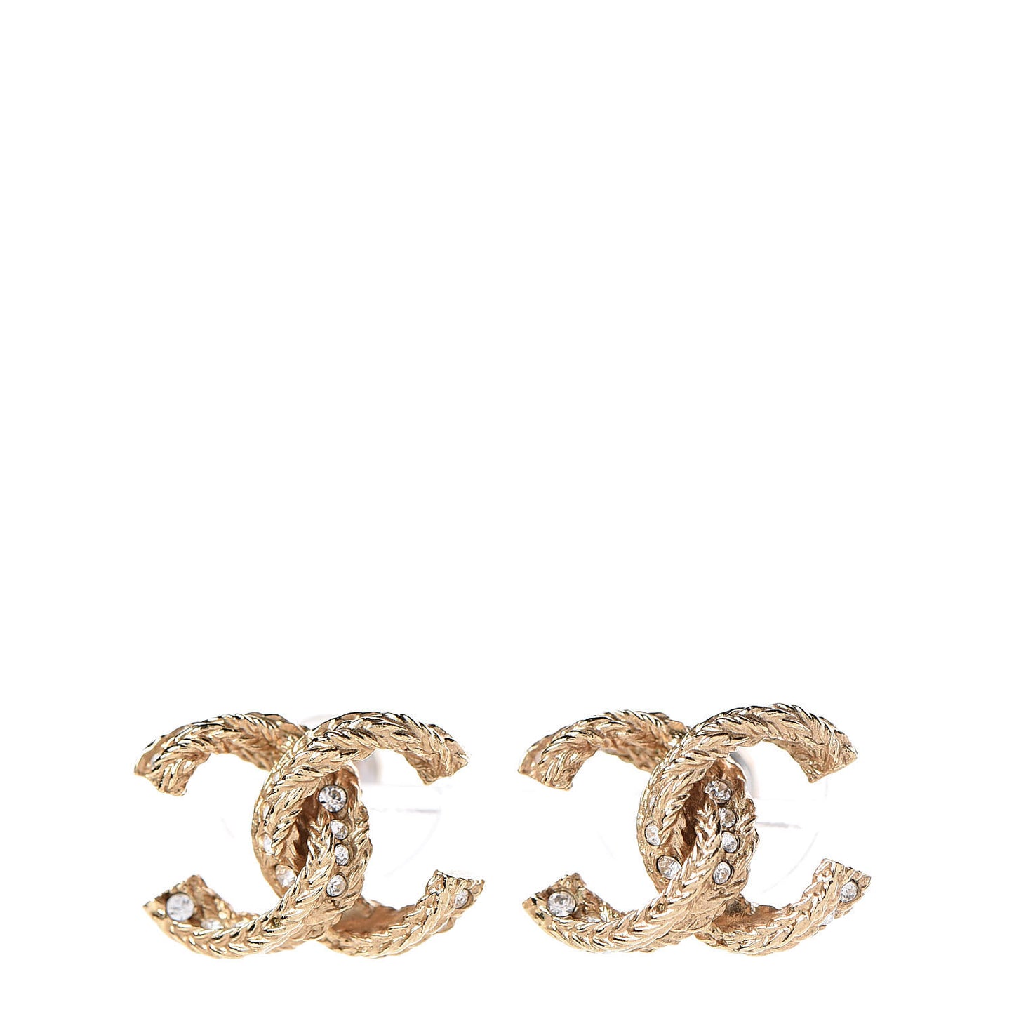 Crystal Textured CC Earrings Gold