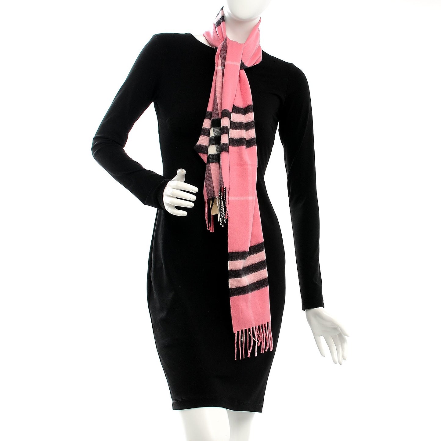 Cashmere Giant Check Icon Stripe Fringe Scarf Rose Pink