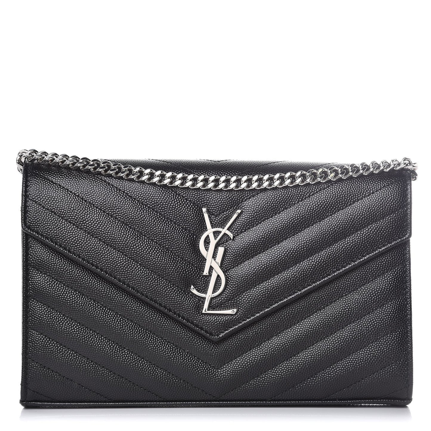 Grain De Poudre Matelasse Chevron Monogram Chain Wallet Black