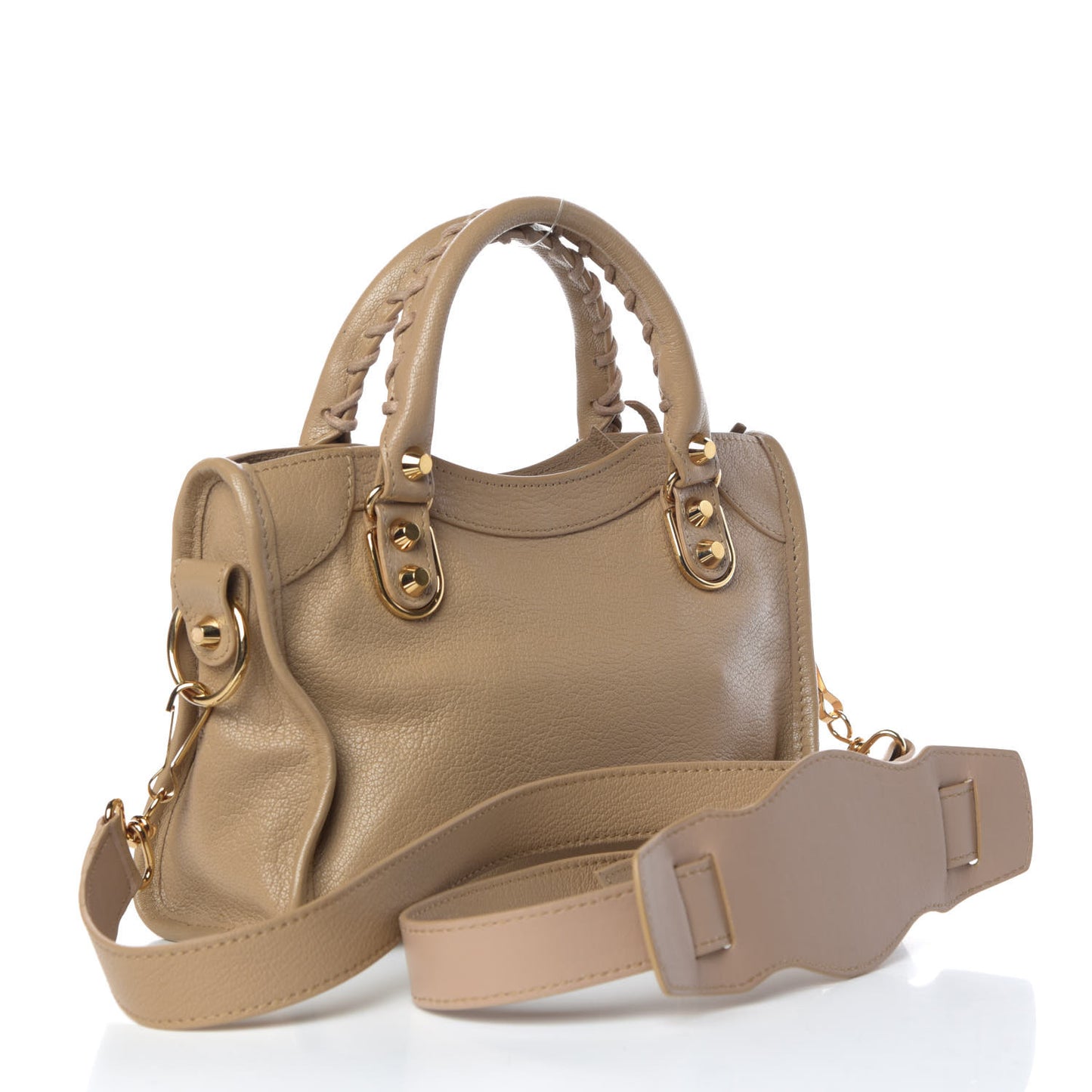 Chevre Gold Metallic Edge Hardware Mini City Beige Oryx