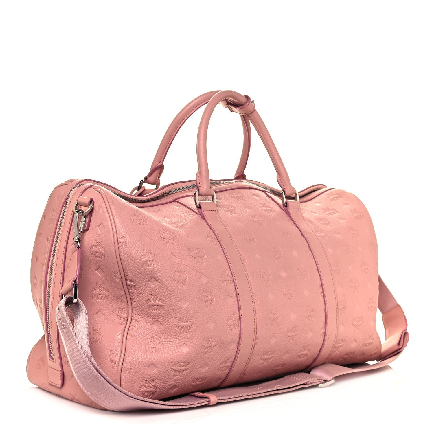 MCM Calfskin Ottomar Monogram Duffle Bag Pink 2 of 24