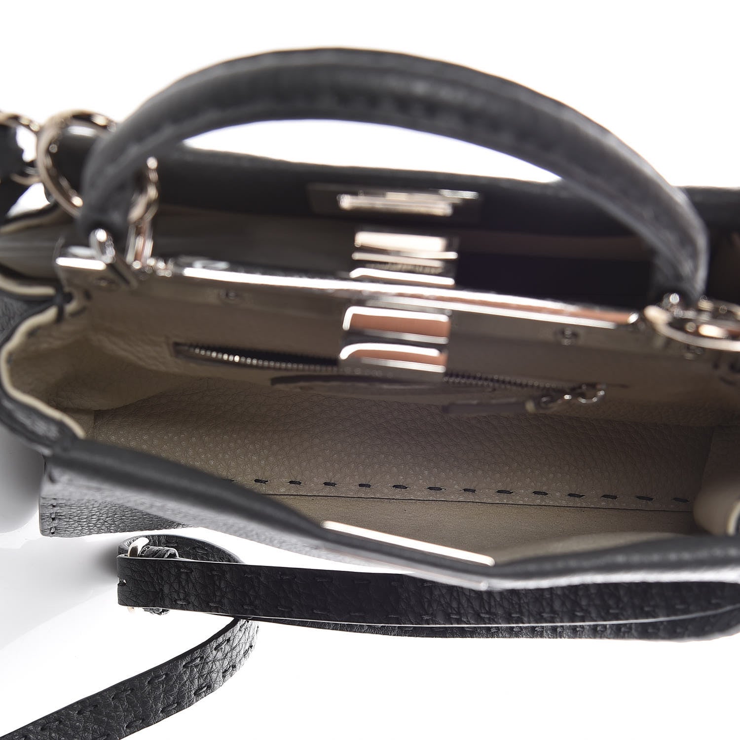 Fendi Cuoio Romano Selleria Bi-Color Mini Peekaboo Iconic Satchel Asfalto Latte 6 of 11