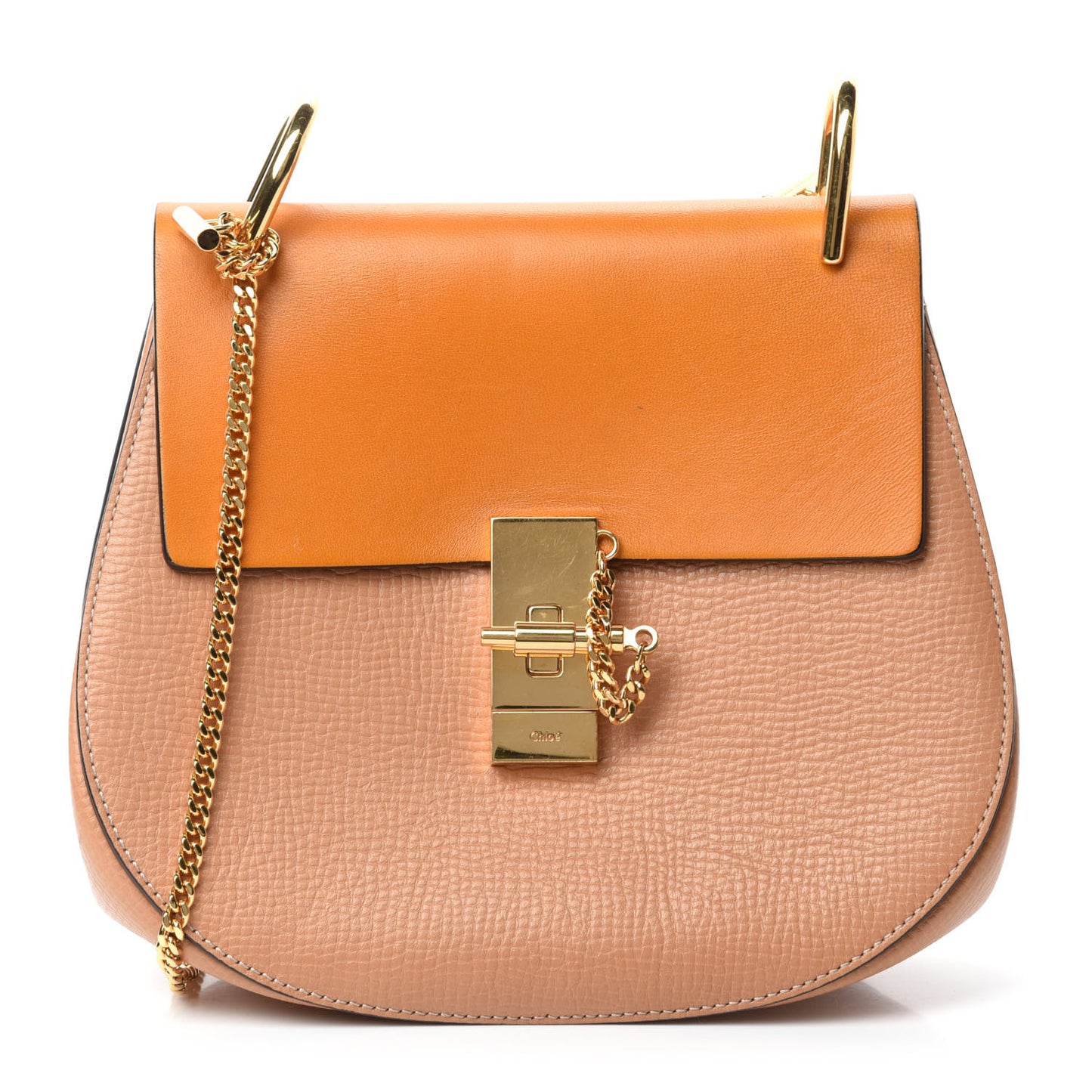 Grained Calfskin Lambskin Bi-Color Drew Shoulder Bag Wet Sand Sunflower
