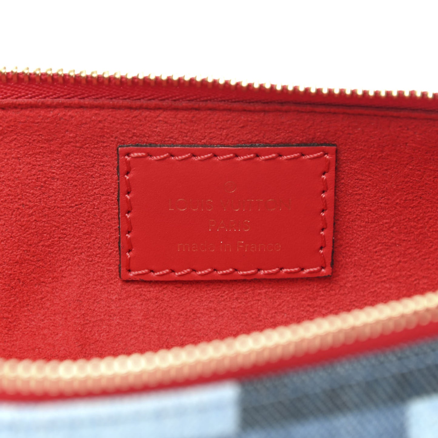 Denim Damier Monogram Patchwork Elizabeth Pencil Pouch Blue Rouge