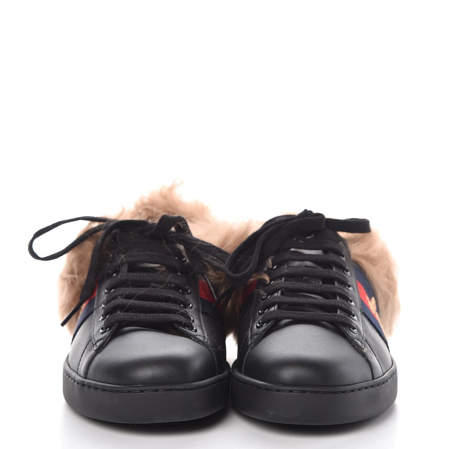 Calfskin Wool Web Bee Embroidered Mens Ace Sneakers 6 Black