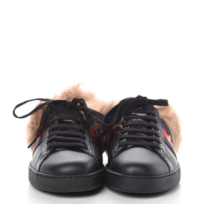 Gucci Calfskin Wool Web Bee Embroidered Mens Ace Sneakers 6 Black 2 of 9