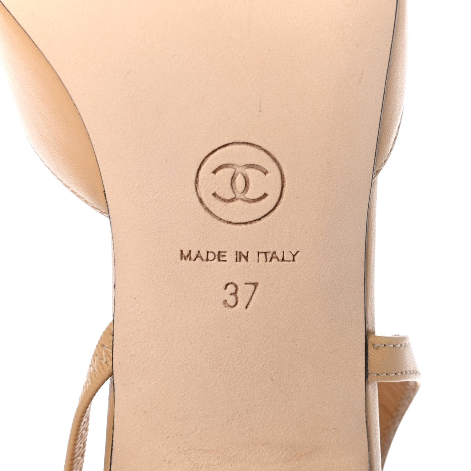 Chanel Goatskin Grosgrain Cap Toe CC Slingback Pumps 37 Beige Black 16 of 18