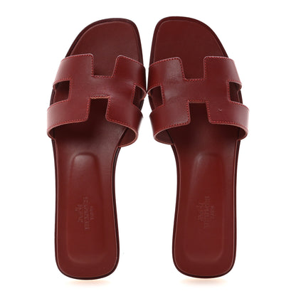 Hermes Box Calfskin Oran Sandals 38.5 Rouge Tomette 2 of 10
