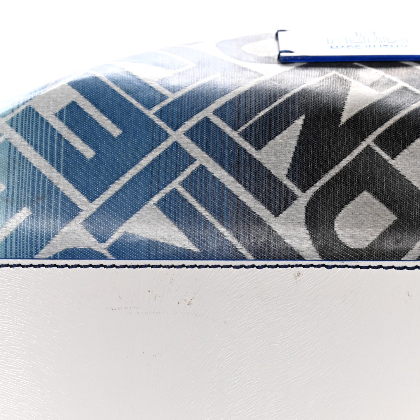 Calfskin Canvas Basket Sea Medium Tote White Blue
