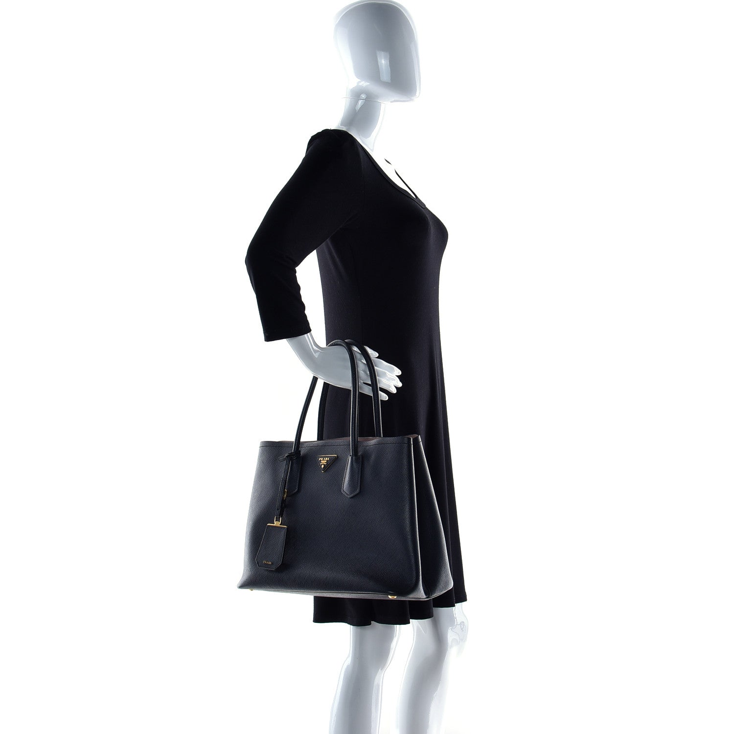 Prada Saffiano Cuir Medium Double Bag Black Mughetto 3 of 21