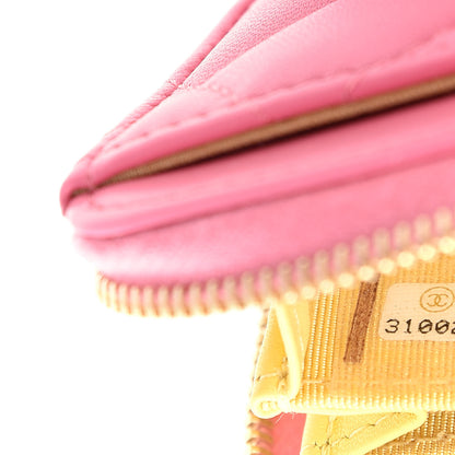 Chanel Lambskin Quilted Zip Around Coin Purse Wallet Pink Yellow 7 of 8