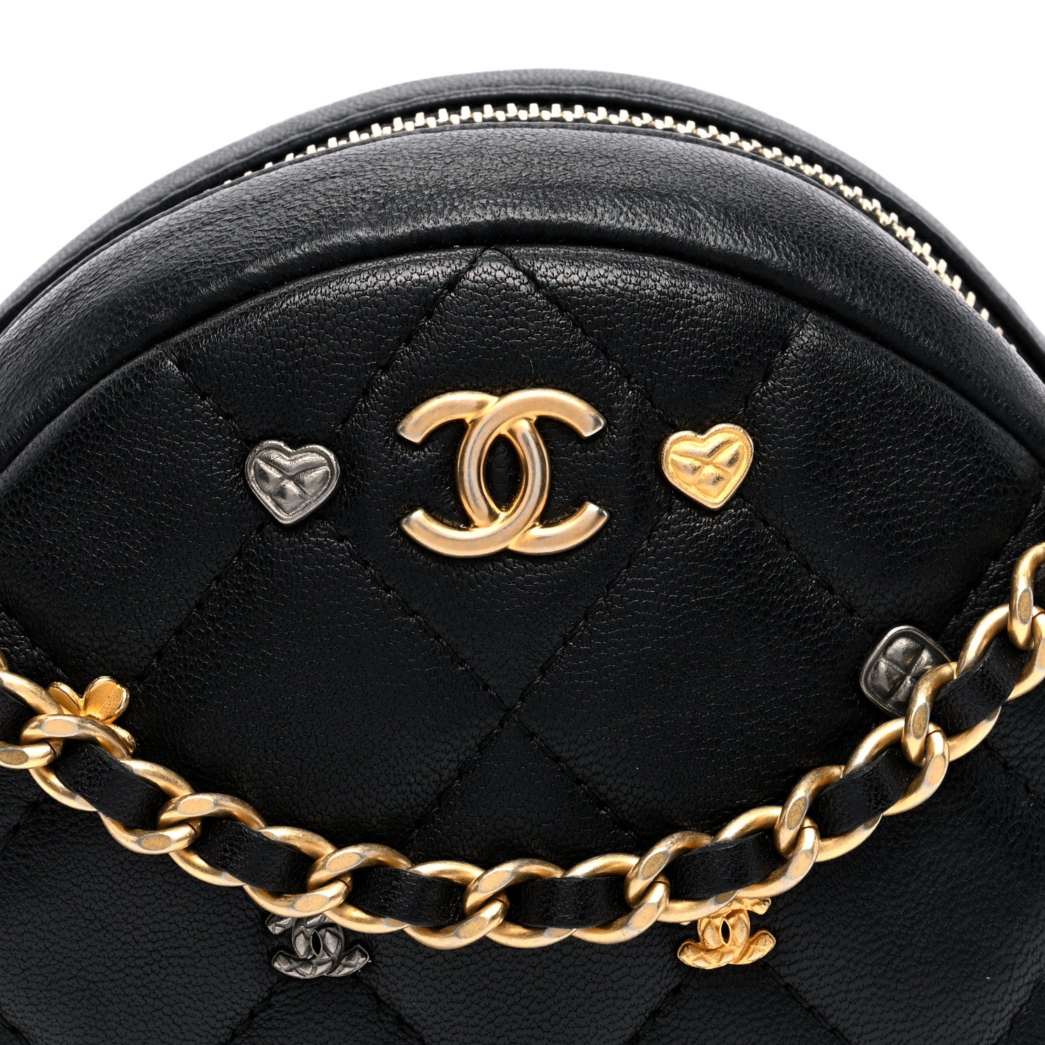 Chanel Lambskin Quilted Studded Round Clutch With Chain Black 8 of 10