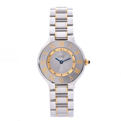 Cartier Stainless Steel 18K Yellow Gold 28mm Must De 21 Quartz Watch 1 of 10