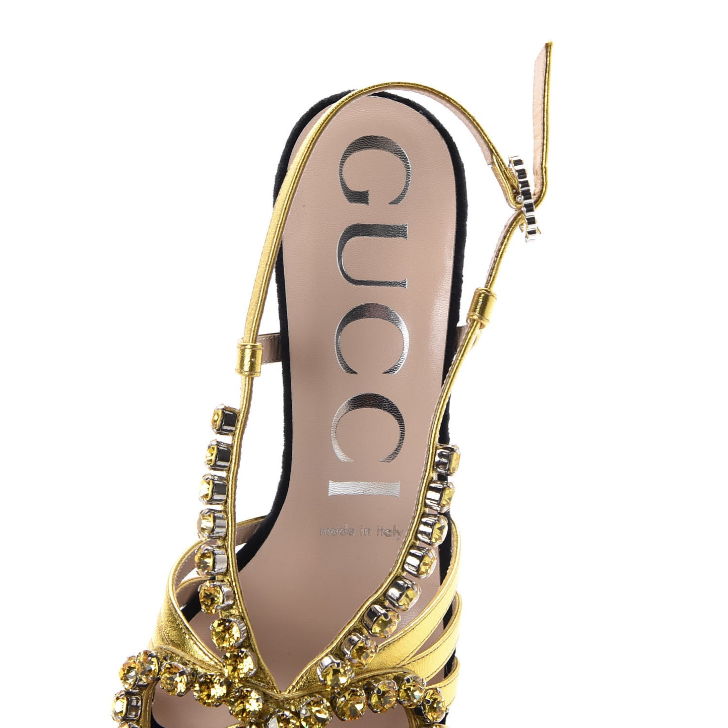 Velvet Nappa Crystal Zephyra Slingback Platform High Heel Sandals 36 Black Gold