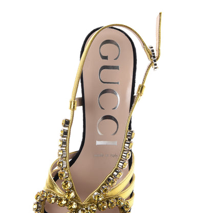 Gucci Velvet Nappa Crystal Zephyra Slingback Platform High Heel Sandals 36 Black Gold 7 of 9