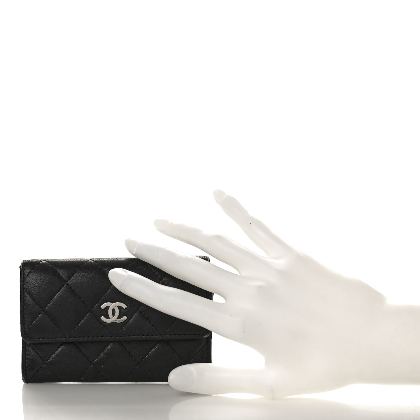 Lambskin Quilted Flap Card Holder Wallet Black