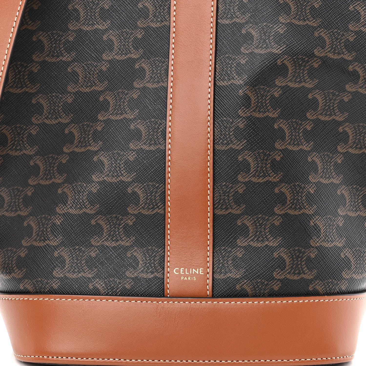 Celine Triomphe Canvas Calfskin Small Bucket Bag Tan 7 of 9